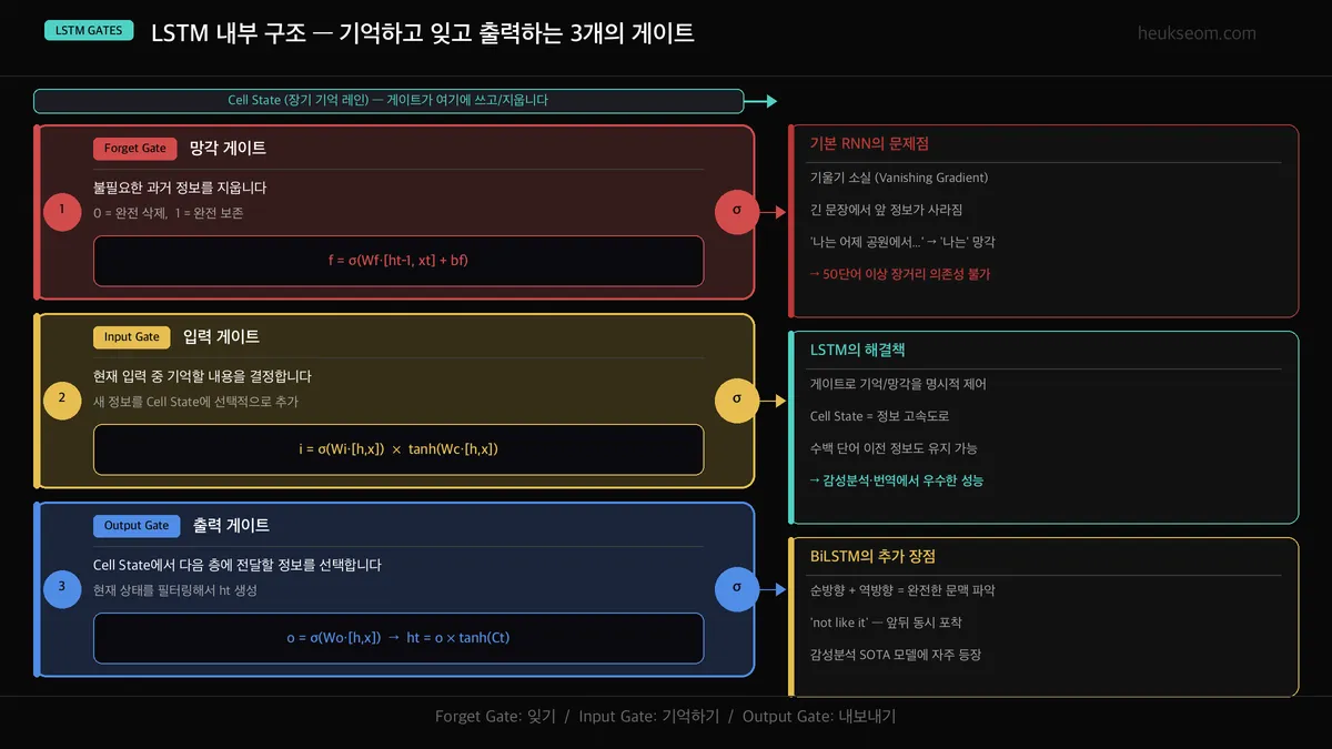 LSTM 내부 게이트 구조 — Forget Gate, Input Gate, Output Gate