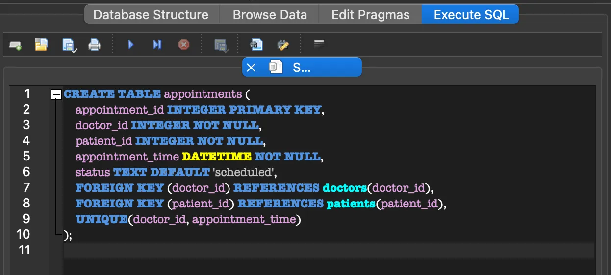 CREATE TABLE appointments 실행