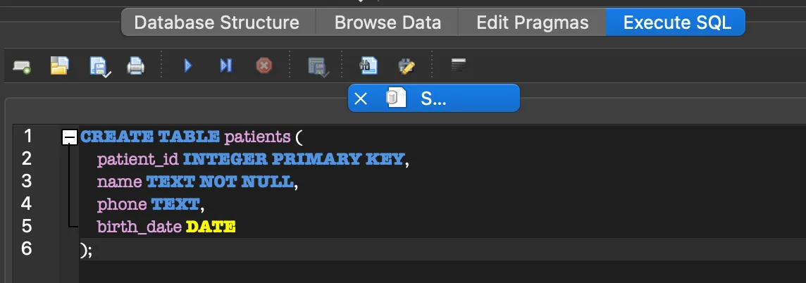 CREATE TABLE patients 실행