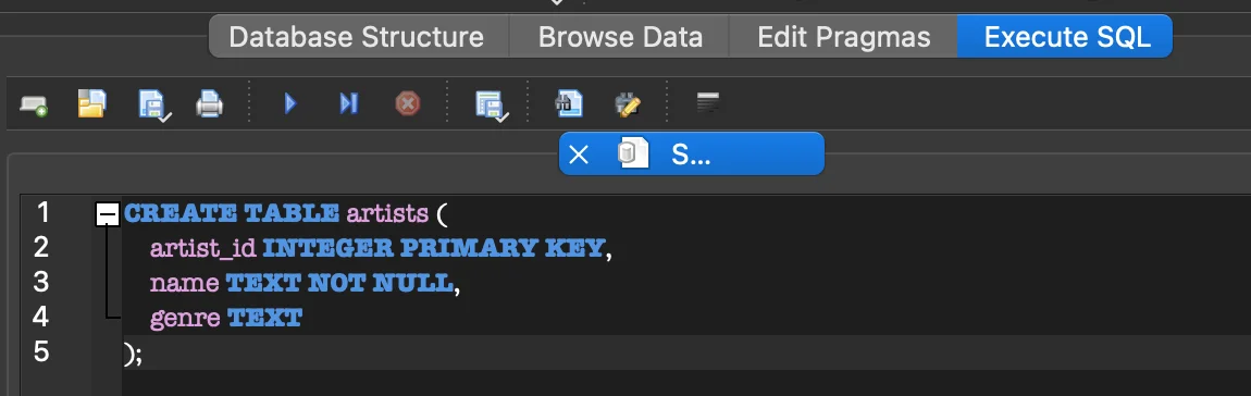 CREATE TABLE artists 실행