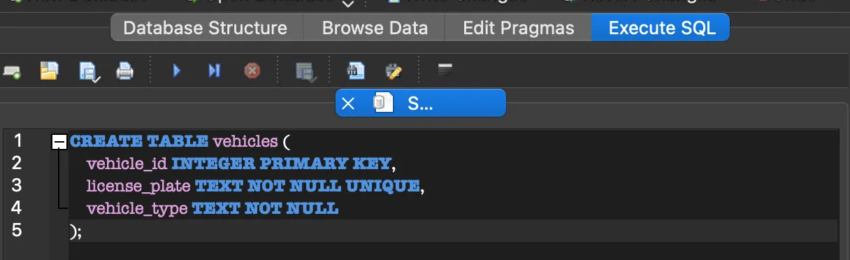 CREATE TABLE vehicles 실행