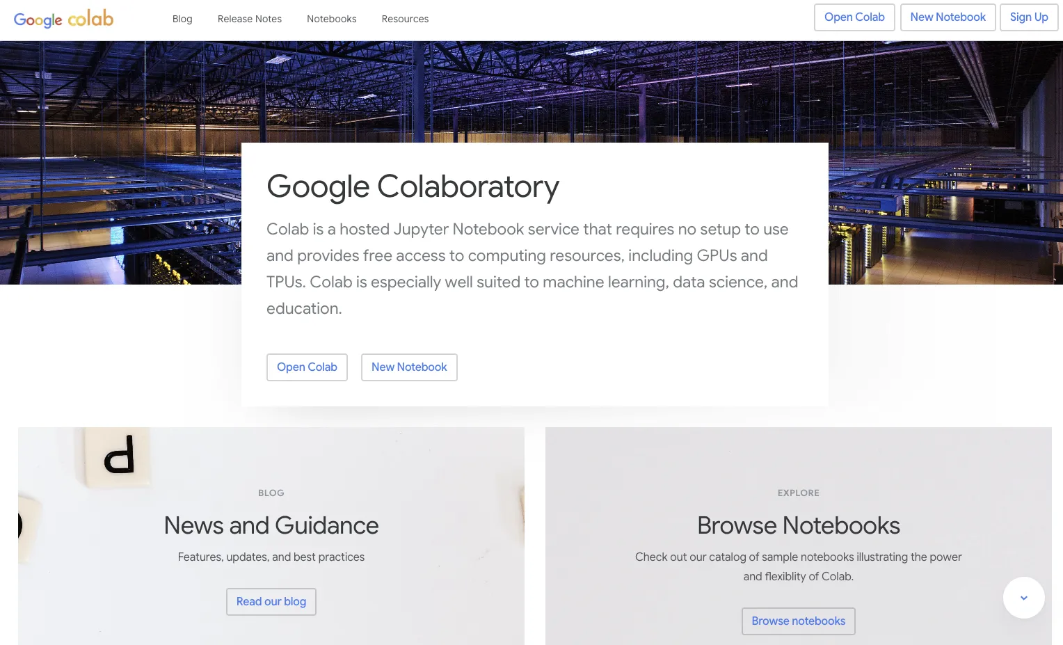 Google Colab 시작 화면