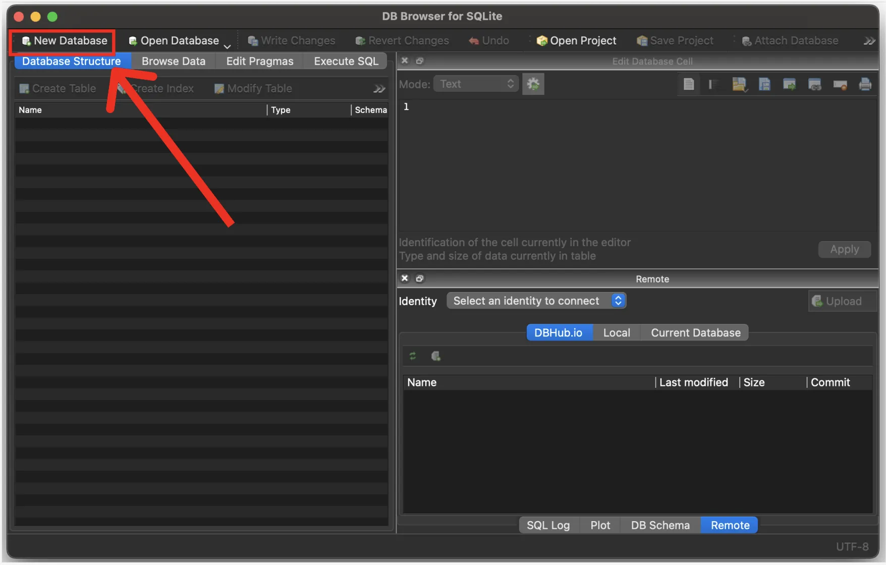 New Database 버튼 위치