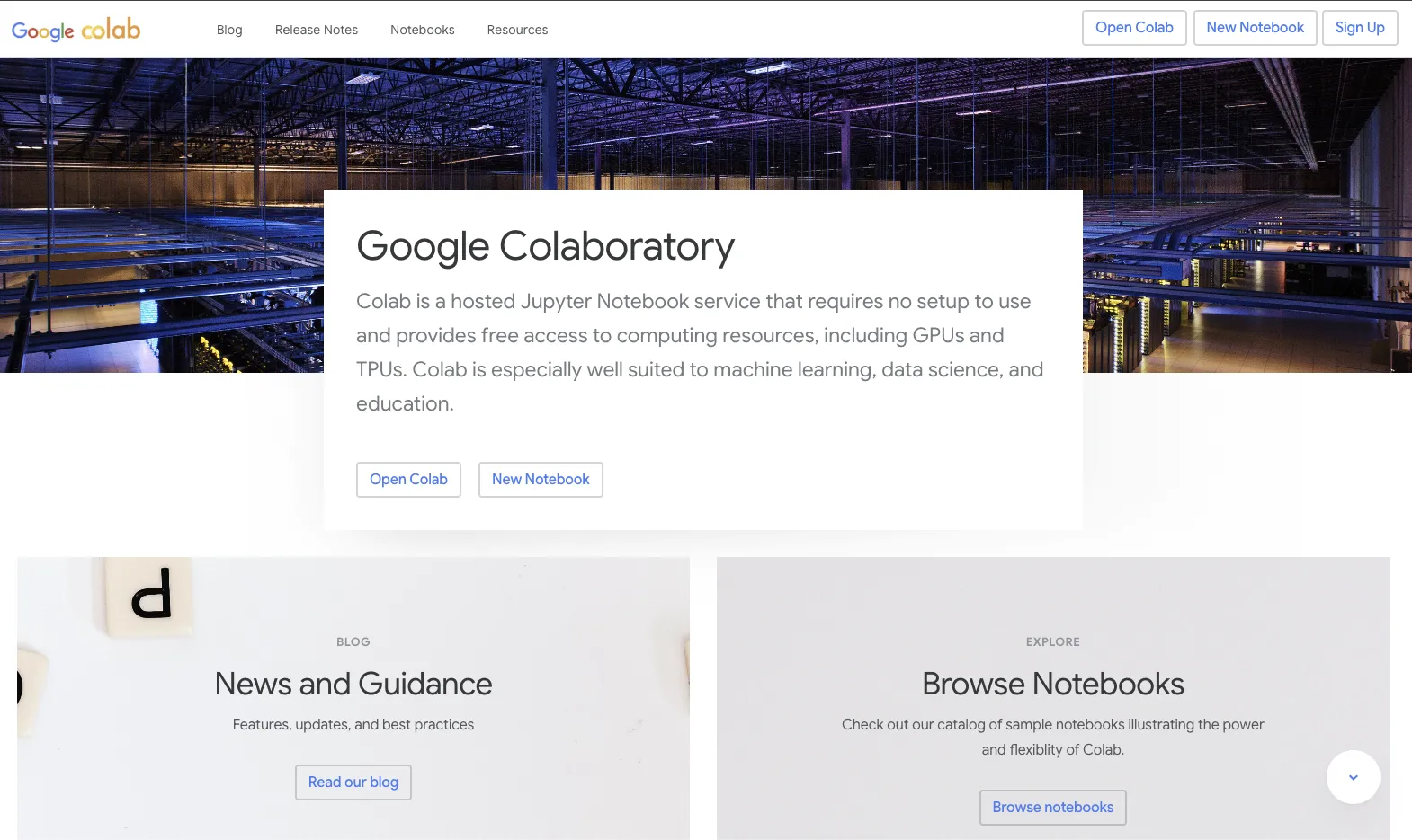 Google Colab 시작 화면